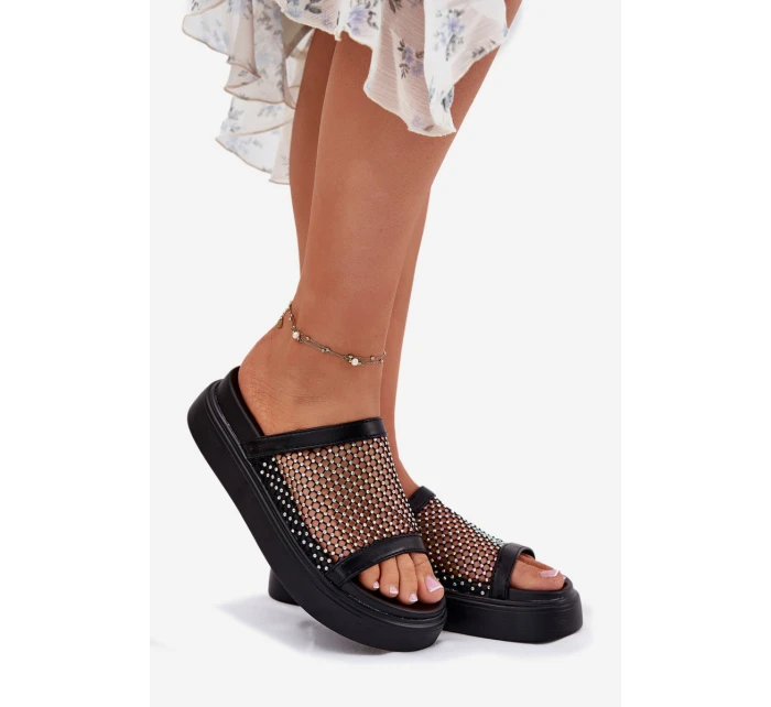 Ozdobené Dámské Pantofle Na Platformě S Černé model 21698367 - S.Barski