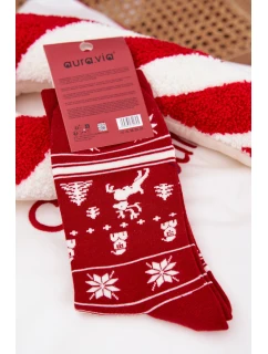 Pánské Vánoční Ponožky Kočka S Vánoční Stromeček Červené