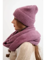 Dámský komplet s čepicí a šálou z měkké pleteniny tmavě růžový