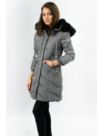 Šedá dámská prošívaná zimní bunda s kapucí (w732) Šedá dámská prošívaná zimní bunda s kapucí (w732)