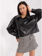 Krátká černá dámská bunda z imitace kůže model 20970138 - Factory Price