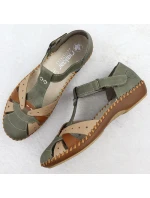 Sandały damskie komfortowe na rzepy zabudowane palce zielone Rieker M1655-54