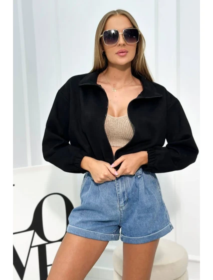 Semišová mikina na zip Černý