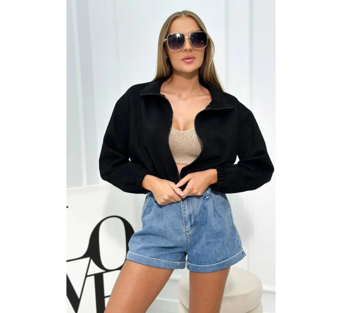 Semišová mikina na zip Černý