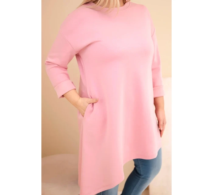 Dámské šaty Plus Size z viskózy s volným střihem a dlouhým rukávem tmavě pudrově růžový Dámské šaty Plus Size z viskózy s volným střihem a dlouhým rukávem tmavě pudrově růžový