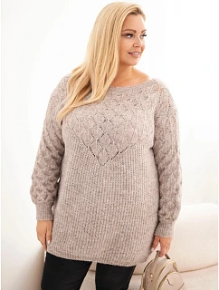 Dámský svetr Plus Size z průsvitné pleteniny s dlouhým rukávem fango zelená