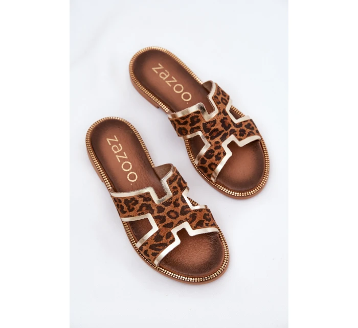 Kožené Ploché Klapky S  Hnědé model 21684124 - Zazoo
