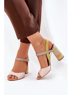 Kožené elegantní sandály na podpatku Laura Messi 2136 Multikolor