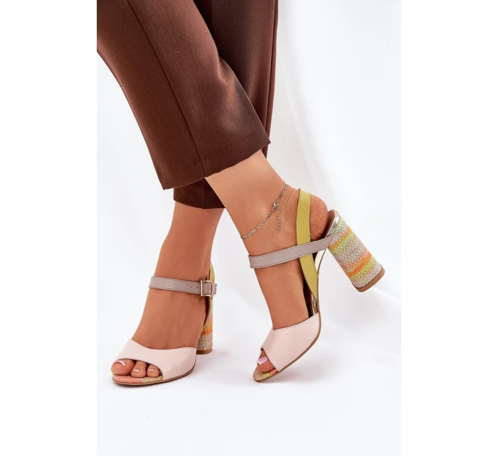 Kožené elegantní sandály na podpatku Laura Messi 2136 Multikolor