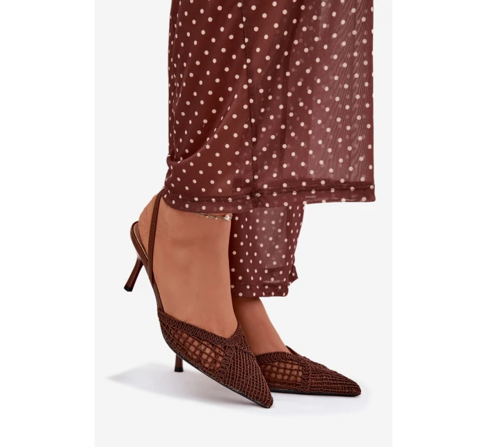 Kožené sandály s pletením na hnědé model 21919237 - Boto