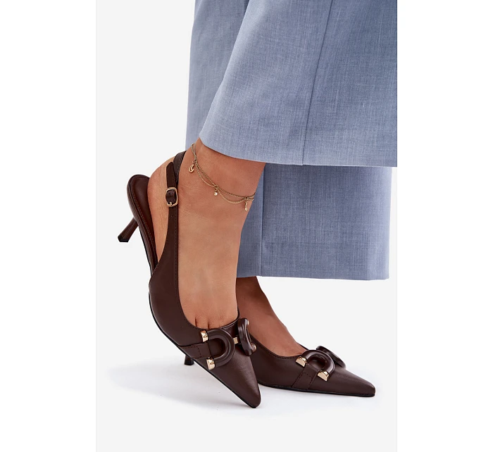 Dámské sandály na podpatku s ozdobným detailem Čokoládové model 22039871 - Boto