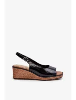 Dámské patentované sandály na klínku Sergio Leone Black Dámské patentované sandály na klínku Sergio Leone Black