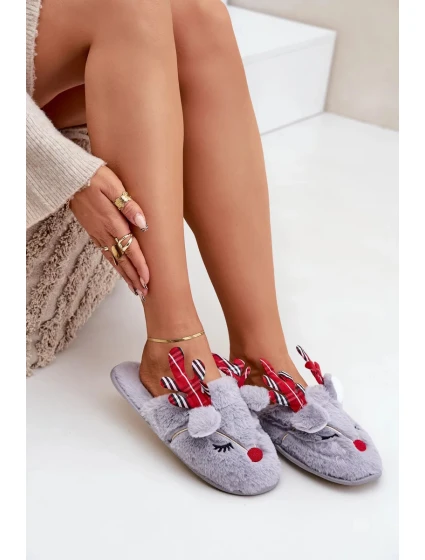 Vánoční pantofle s motivem soba šedé Sylaia