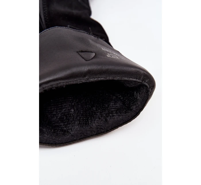 Dámské zateplené kožené semišové cowboy kozačky Urselle – černé Dámské zateplené kožené semišové cowboy kozačky Urselle – černé