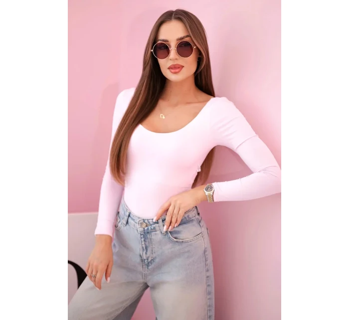 Dámská halenka s dlouhým rukávem a hlubokým výstřihem bonbónově růžová