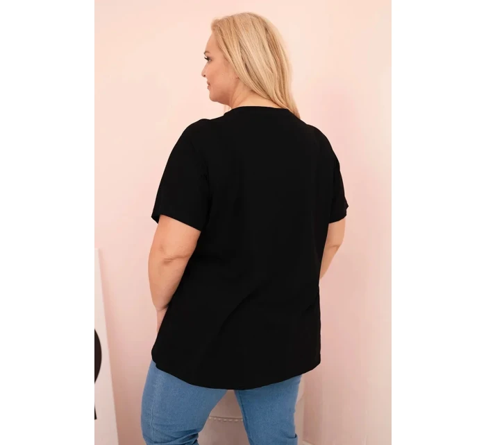 Dámská bavlněná halenka Plus Size s potiskem „Day Dream“ černá + tmavě modrá Dámská bavlněná halenka Plus Size s potiskem „Day Dream“ černá + tmavě modrá