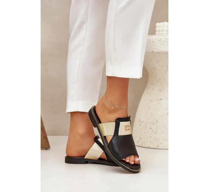 Elegantní Pantofle Z Přírodní Kůže Na Plochém Podpatku model 21684075 Černé - Zazoo Elegantní Pantofle Z Přírodní Kůže Na Plochém Podpatku model 21684075 Černé - Zazoo