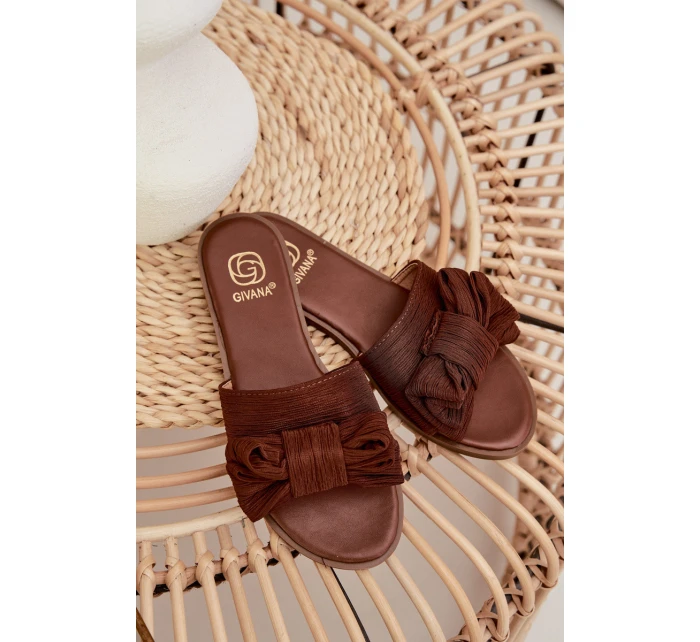 Dámské ploché sandály s mašlí Hnědé model 21937432 - Boto