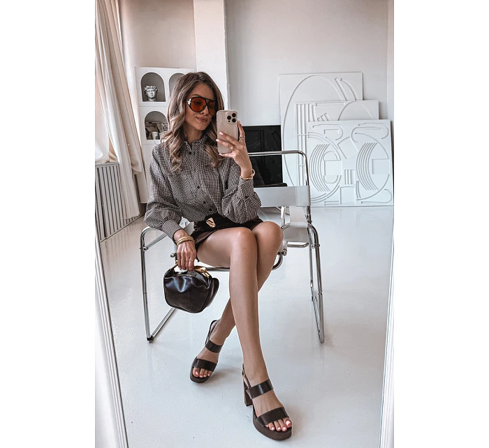 Dámské sandály na podpatku a platformě kůže Čokoládové model 21943437 - Boto