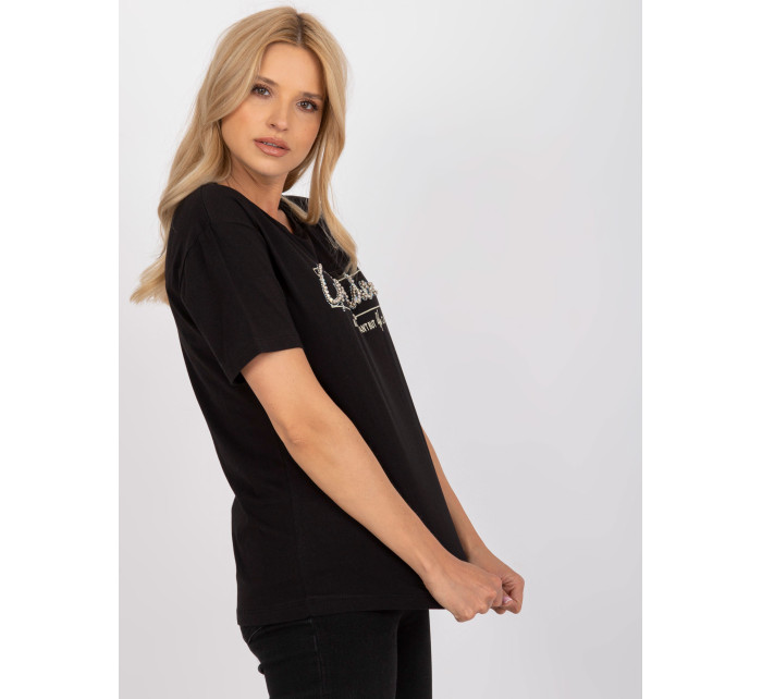 Černé dámské tričko s bavlněnou aplikací