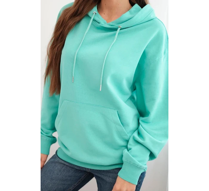 Dámská mikina s kapucí a model 21494963 z bavlny mátová - K-Fashion