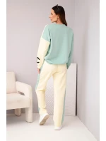 Dámský teplákový komplet Masełko dvoubarevný s oversized mikinou a rovnými kalhotami tmavě mátová+žlutá