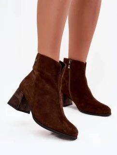 Kožené semišové dámské kotníky na podpatku Maciejka K7202-02 čokoládové