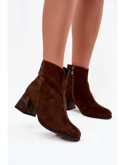 Kožené semišové dámské na podpatku  čokoládové model 21714678 - Maciejka