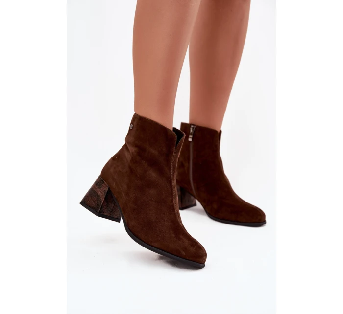 Kožené semišové dámské na podpatku  čokoládové model 21714678 - Maciejka
