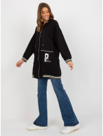 Černá dlouhá mikina na zip s kapucí a nápisy