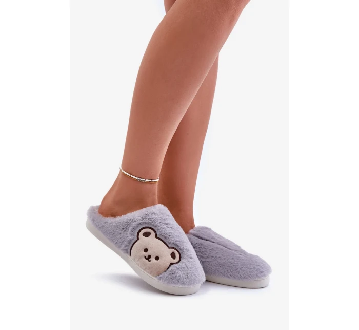 Dámské Chlupaté Pantofle S Medvídkem Šedé Fiorinella