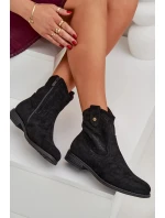 Dámské kotníkové botky na nízkém podpatku s perforovaným vzorem – černé, S.Barski Dámské kotníkové botky na nízkém podpatku s perforovaným vzorem – černé, S.Barski