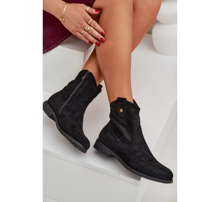 Dámské kotníkové botky na nízkém podpatku s perforovaným vzorem – černé, S.Barski Dámské kotníkové botky na nízkém podpatku s perforovaným vzorem – černé, S.Barski