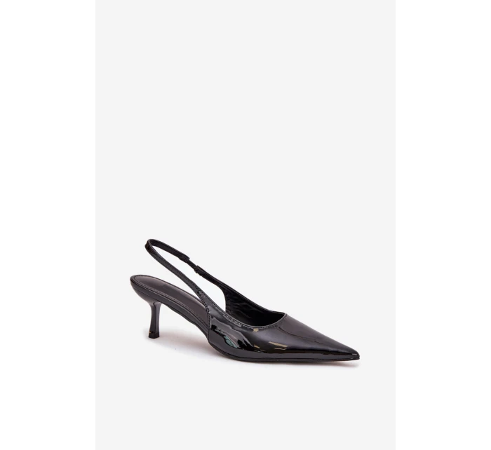 Dámské lakované lodičky na jehlovém podpatku s odkrytou patou Talira – černé