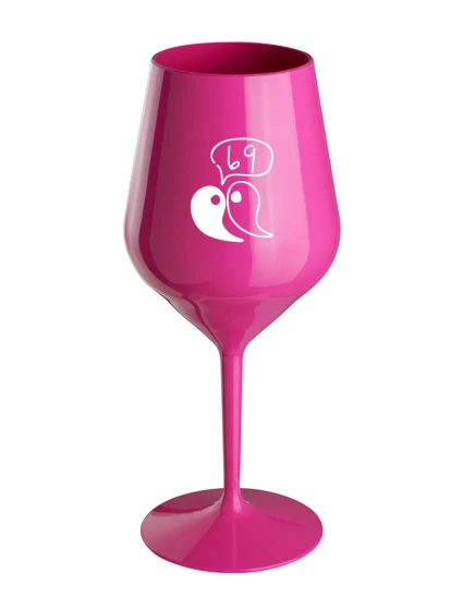 69 - růžová nerozbitná sklenice na víno 470 ml