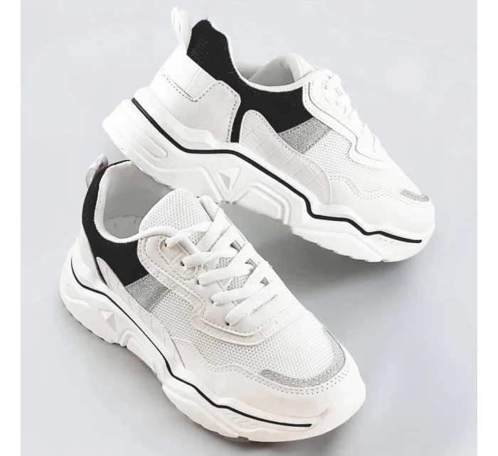 Bílo-černé dámské sneakersy s brokátovými vsadkami (LU-2) Bílo-černé dámské sneakersy s brokátovými vsadkami (LU-2)