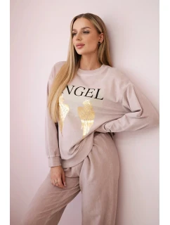 Bavlněný komplet Angel teplákové + kalhoty pudrově růžová