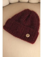 Dámská zimní čepice z příze a s knoflíkem bordová model 21441808 - K-Fashion