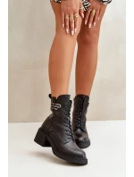 Dámské Botky Na Podpatku Zateplené Z Přírodní Kůže Černé model 21670102 - VINCEZA