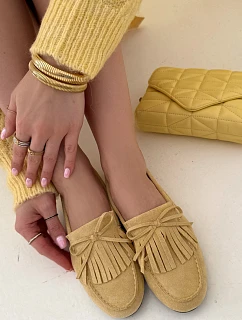 Dámské mokasíny s třásněmi Žluté model 21915094 - Boto