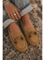 Dámské Mokasíny Ploché S Mašlí A Fringingem Imitace Semiš Camel Bluebell Dámské Mokasíny Ploché S Mašlí A Fringingem Imitace Semiš Camel Bluebell