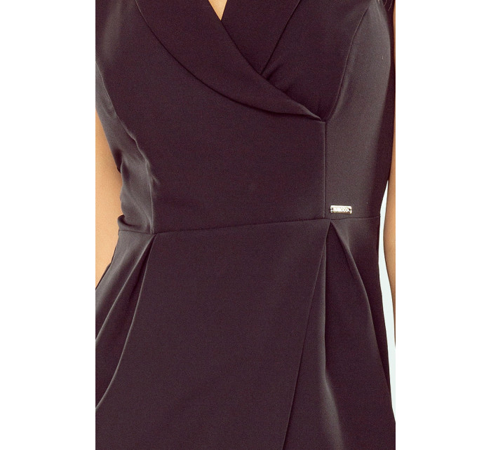 Dámské společenské šaty s límečkem a překříženou sukní černé - Černá - Numoco