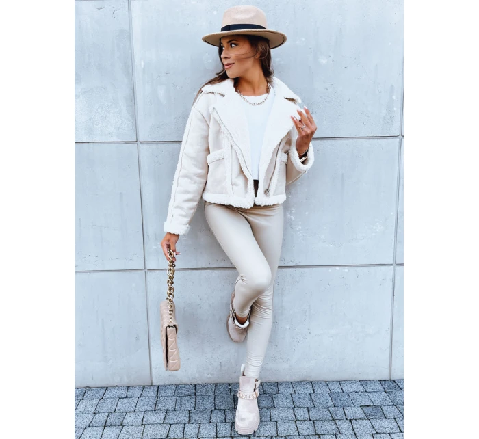 Dámská kožená bunda PLAYDIVA light beige FashionStreet TY3852 Dámská kožená bunda PLAYDIVA light beige FashionStreet TY3852