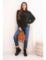 Dámský svetr s model 21780797 texturou a vlnou a dlouhým rukávem khaki - K-Fashion Dámský svetr s model 21780797 texturou a vlnou a dlouhým rukávem khaki - K-Fashion