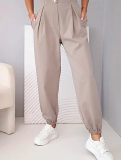 Dámské bavlněné kalhoty s vysokým pasem a ozdobným knoflíkem fango