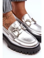 Dámské kožené polobotky na masivním podpatku stříbrné Lemmitty Dámské kožené polobotky na masivním podpatku stříbrné Lemmitty