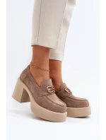 Zazoo 20170 Dámské Semišové Polobotky na Podpatku Beige