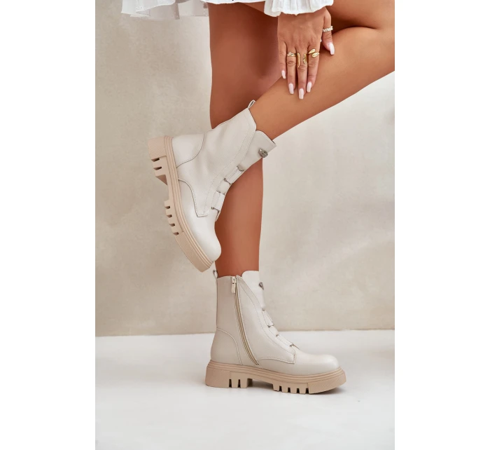 Zateplené boty pro ženy na zip z eko kůže světle béžové model 21670042 - Boto