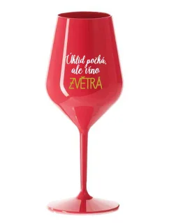 ÚKLID POČKÁ, ALE VÍNO ZVĚTRÁ - červená nerozbitná sklenice na víno 470 ml