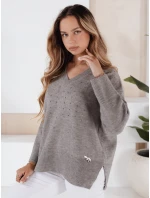Dámský svetr s výstřihem do V šedý Dstreet model 21991008 - FashionStreet